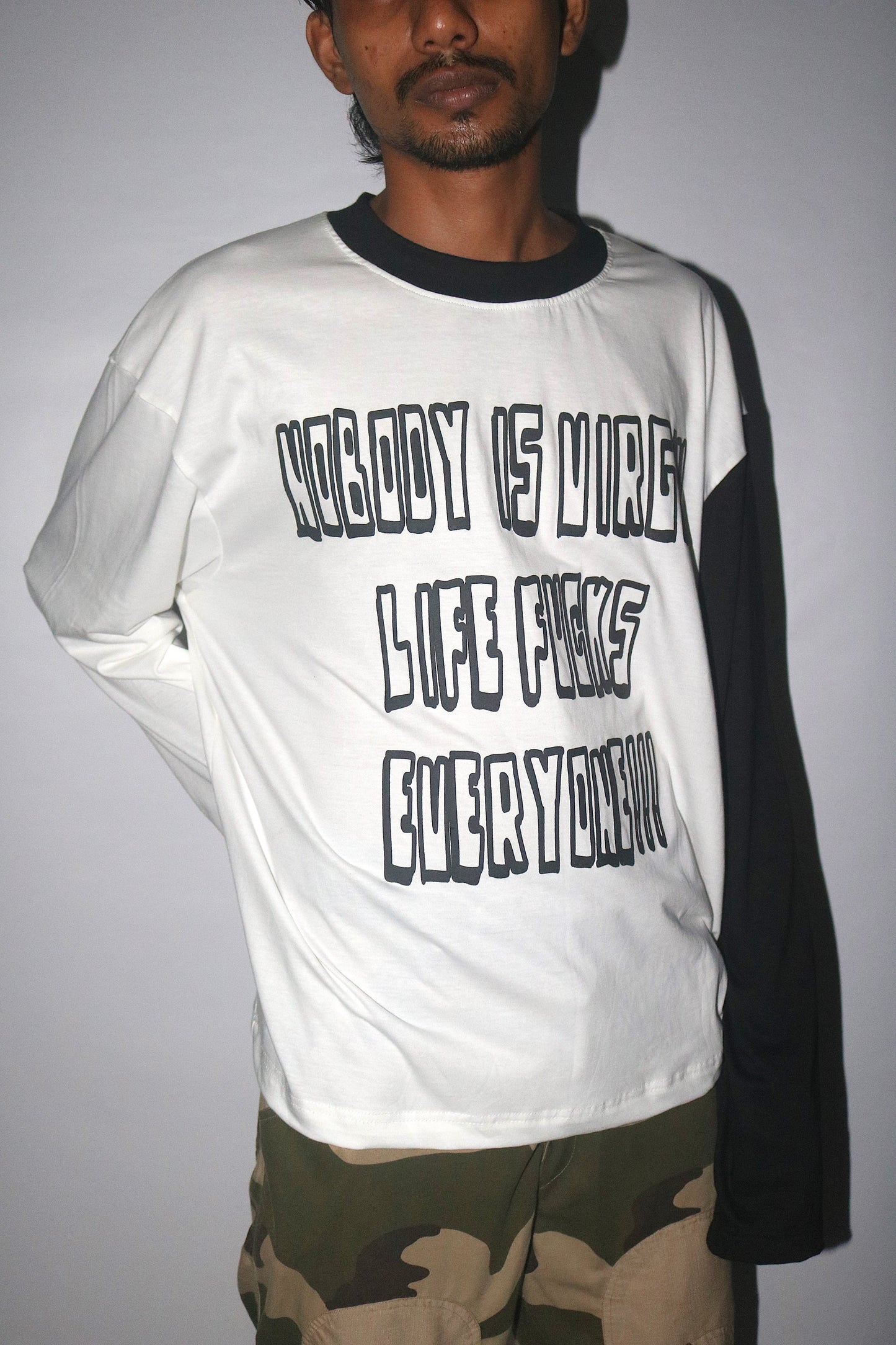 PD Unisex Hustle Life Full Sleeves Tee [White & Black]